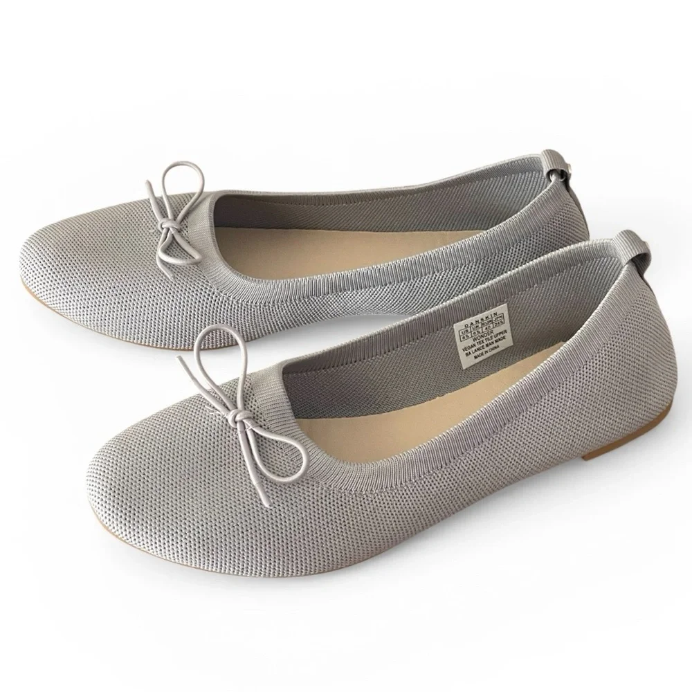 Danskin Wonder Light Gray Mesh Ballet Flats with Bow Sz 8.5 (9) Cushion Soles